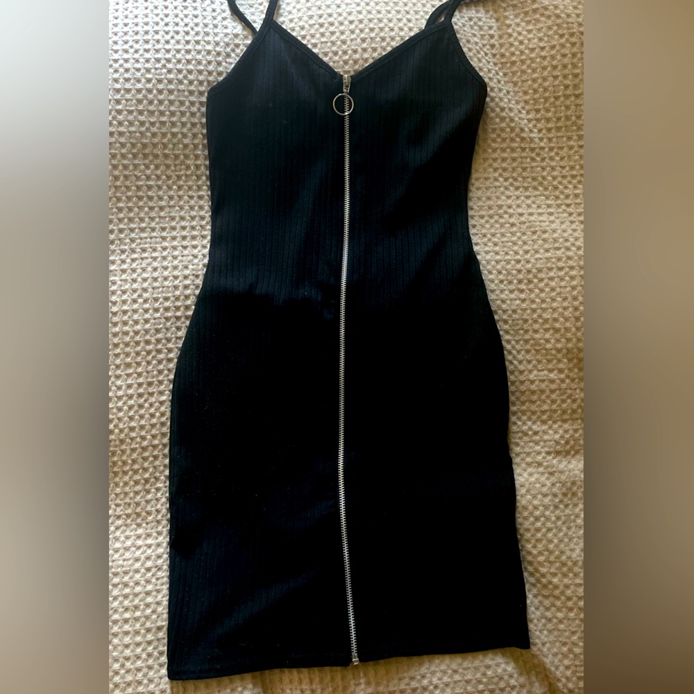ASOS Mini black dress zipper front bodycon size Small